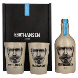 Knut Hansen Dry Gin in wooden box with 2 ceramic mugs